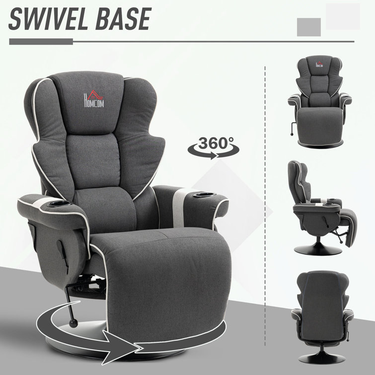 Luxurious 43.75" Black Faux Leather Swivel Recliner with Cup Holders