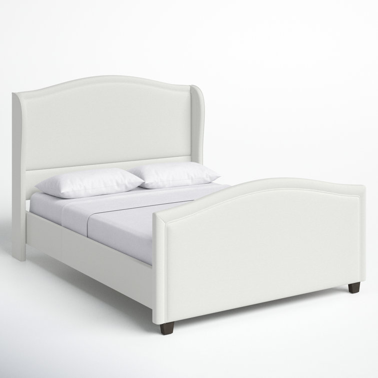 Carmen Antique White Pine King Bed with Upholstered Wingback Headboard