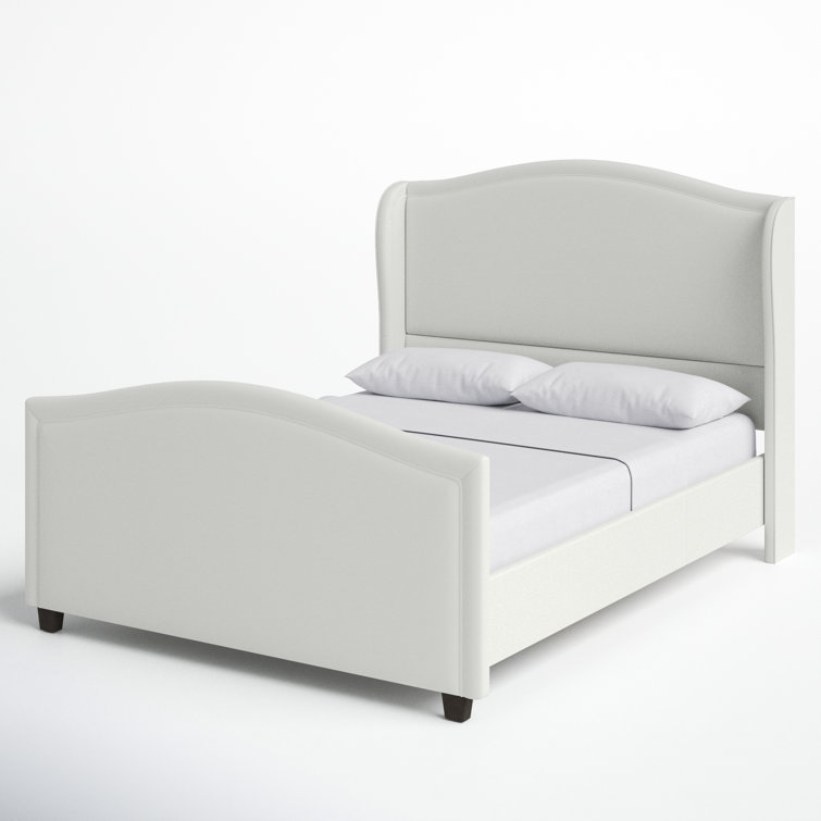Carmen Antique White Pine King Bed with Upholstered Wingback Headboard