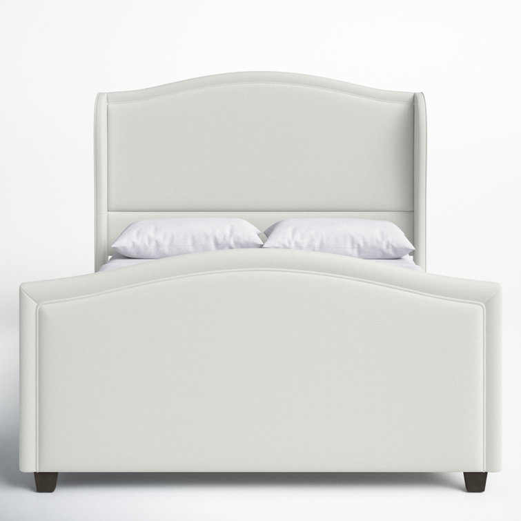 Carmen Antique White Pine King Bed with Upholstered Wingback Headboard