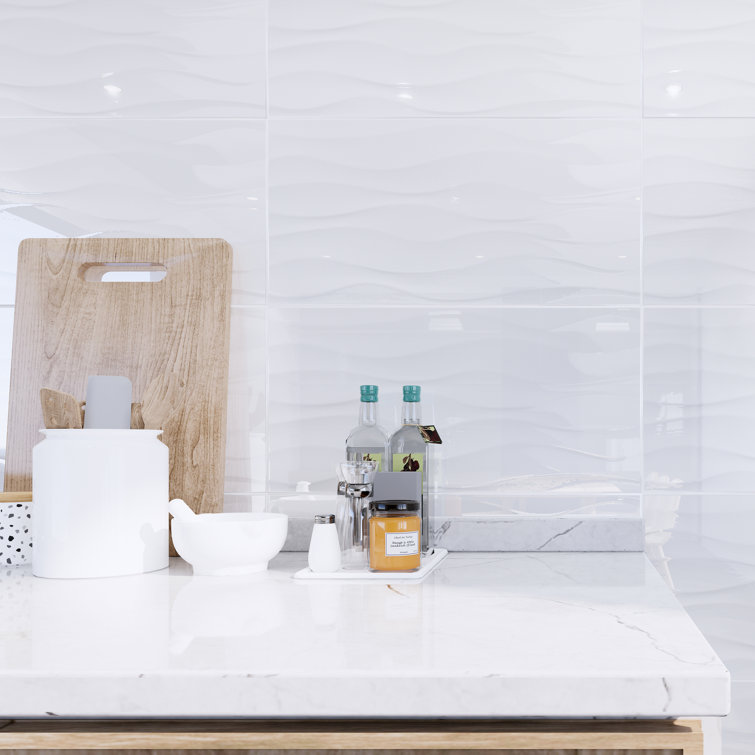 Silom Glossy White 3D Textured Wave Wall Tile