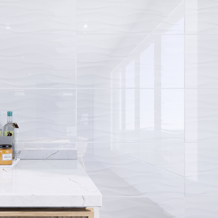 Silom Glossy White 3D Textured Wave Wall Tile
