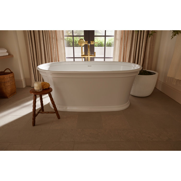 Vibrant Brushed Moderne Brass Floor-Mount Bath Filler with Handshower