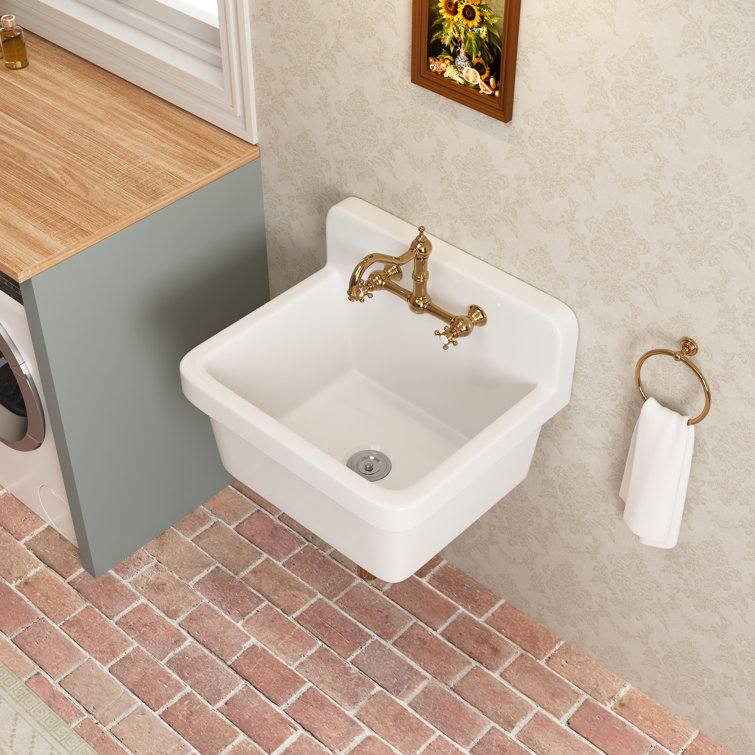24" White Fireclay Farmhouse Wall Mount Utility Sink