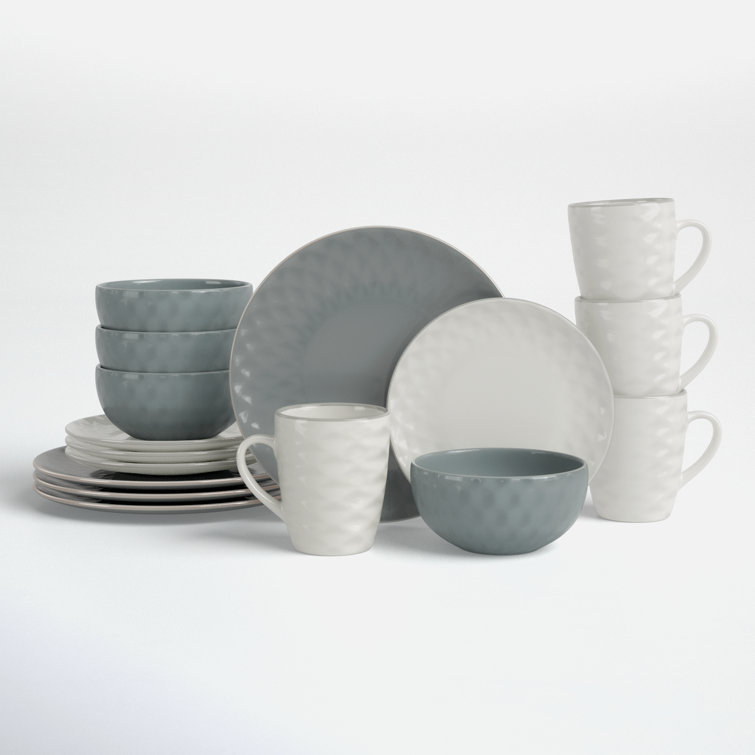 Tahitian Diamond Slate and Stone 16-Piece Stoneware Dinnerware Set