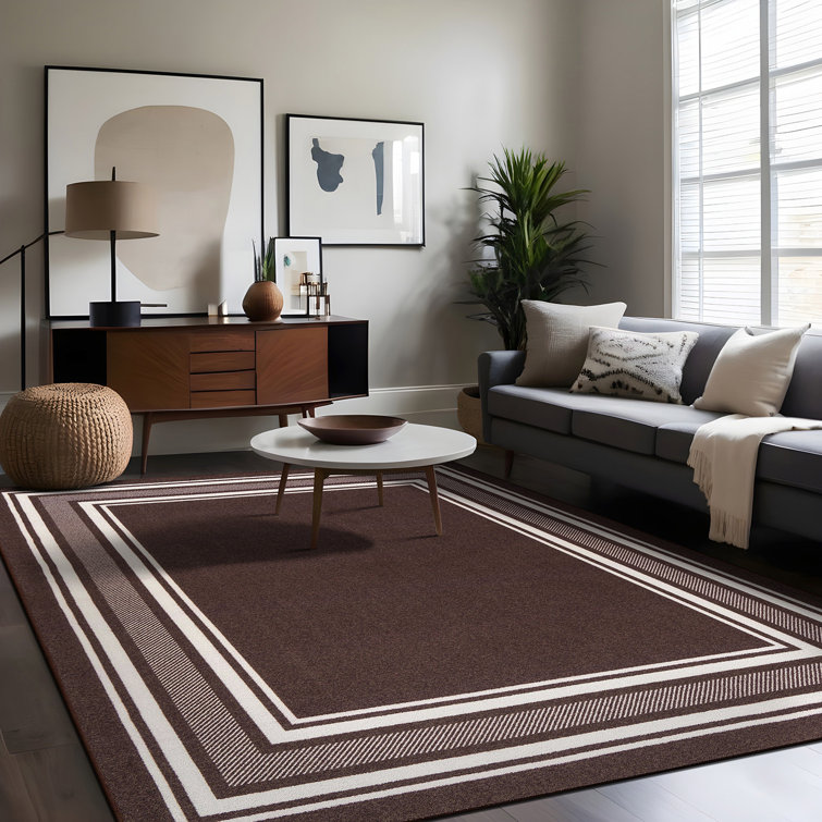 Brown and White Non-Slip Synthetic Rectangular Area Rug 8' x 10'