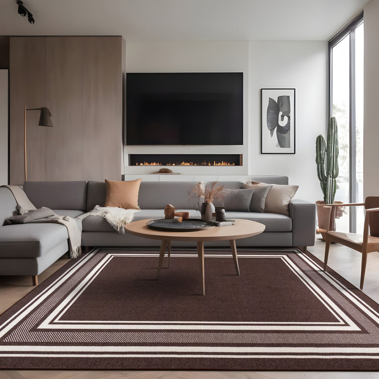 Brown and White Non-Slip Synthetic Rectangular Area Rug 8' x 10'