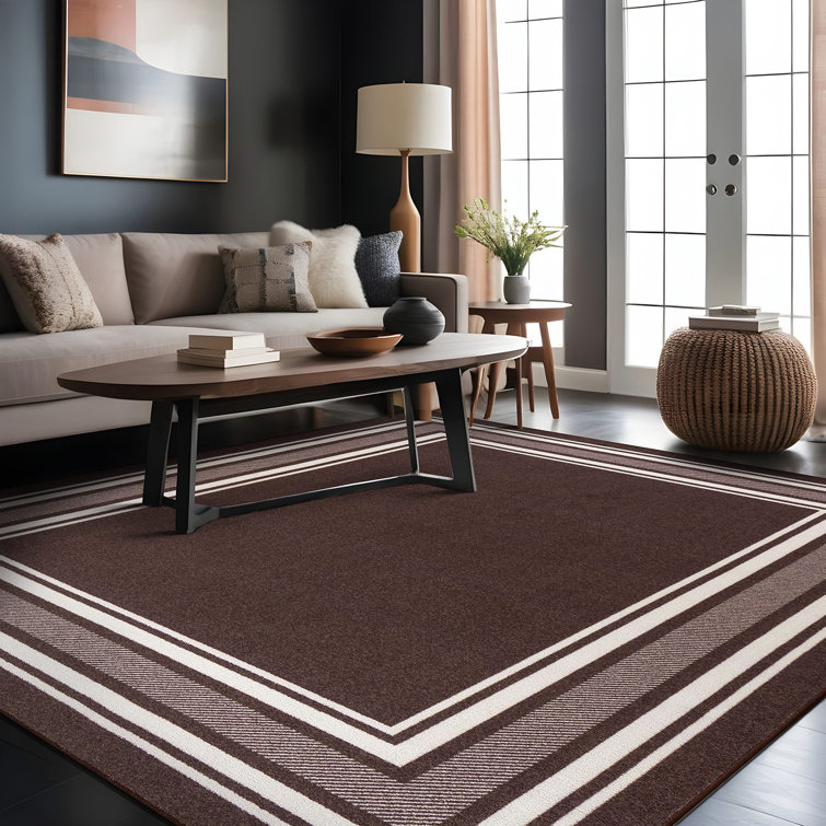 Brown and White Non-Slip Synthetic Rectangular Area Rug 8' x 10'