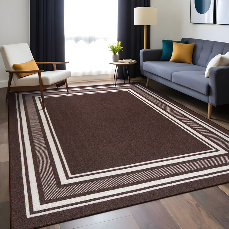 Brown and White Non-Slip Synthetic Rectangular Area Rug 8' x 10'