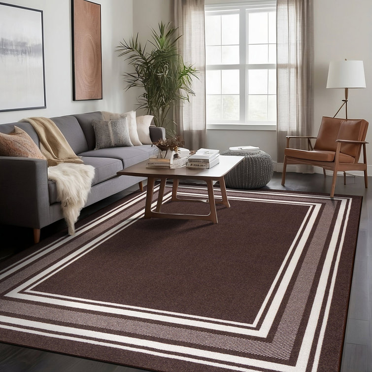 Brown and White Non-Slip Synthetic Rectangular Area Rug 8' x 10'