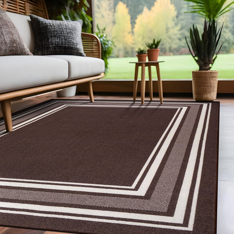 Brown and White Non-Slip Synthetic Rectangular Area Rug 8' x 10'