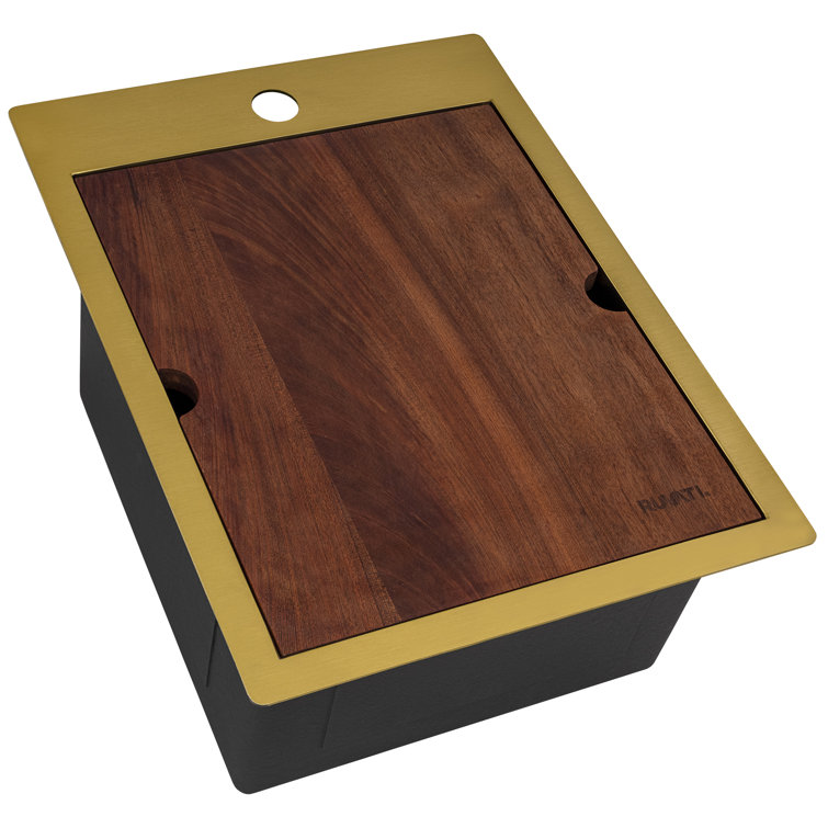 Ruvati 15'' Stainless Steel Workstation Sink with Sapele Wood Cutting Board