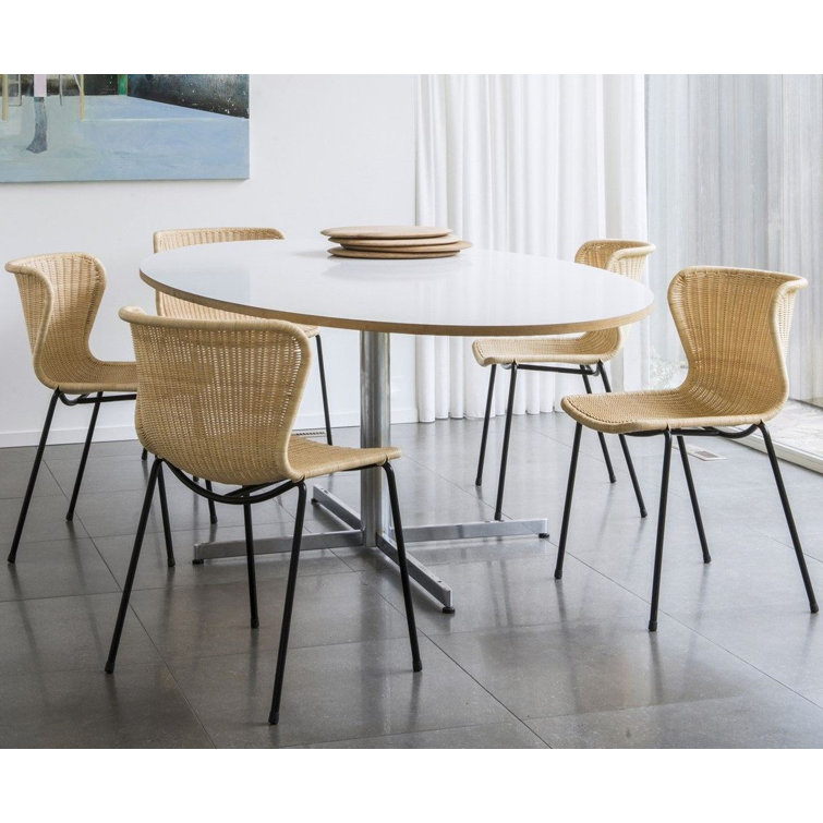 Natural Rattan and Cane Side Chair with Metal Legs