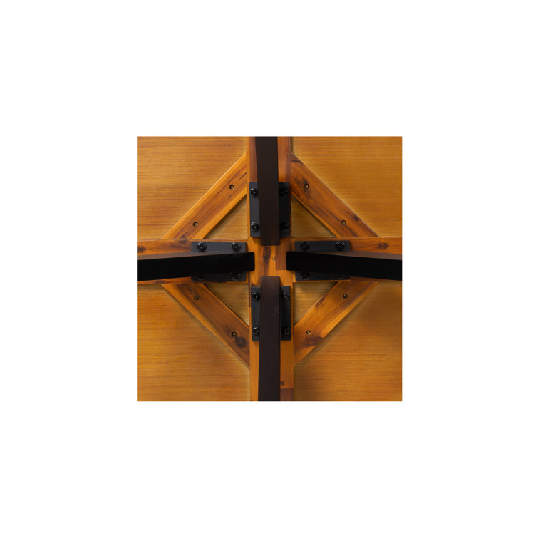 Transitional Rustic Acacia Wood Round Dining Table with Black Legs