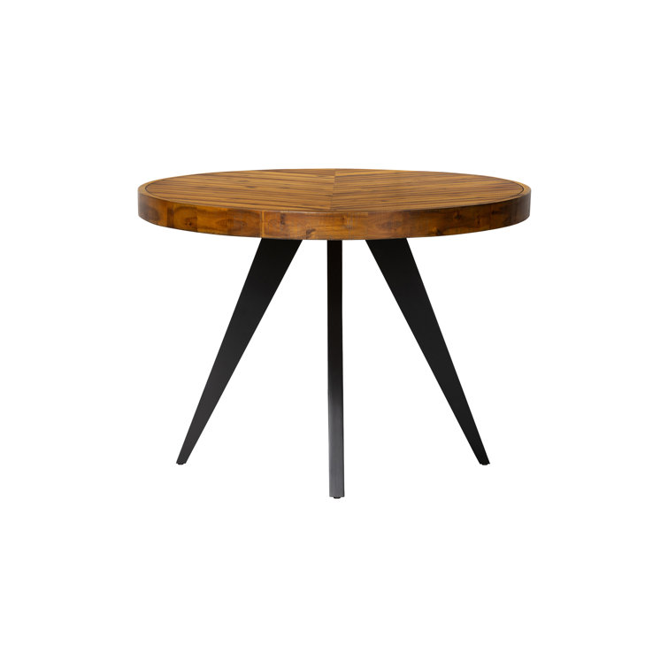 Transitional Rustic Acacia Wood Round Dining Table with Black Legs
