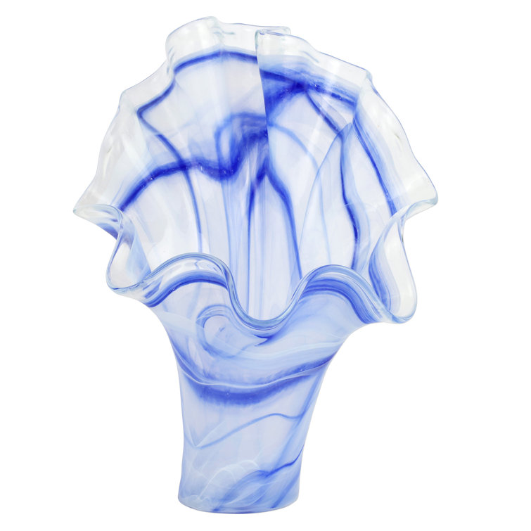 Cobalt Blue Fanned Glass Decorative Vase