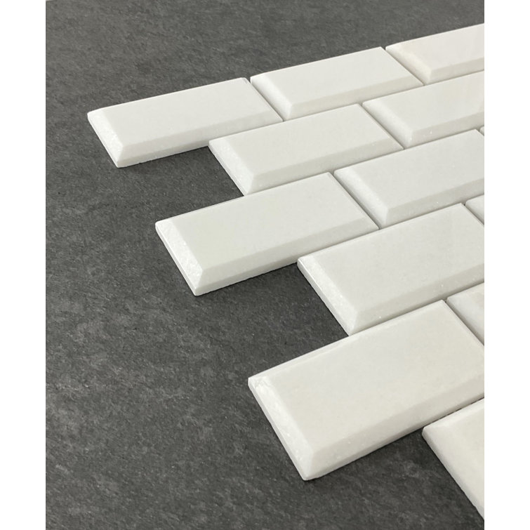 Thassos White Beveled Mosaic Wall Tile Sheet
