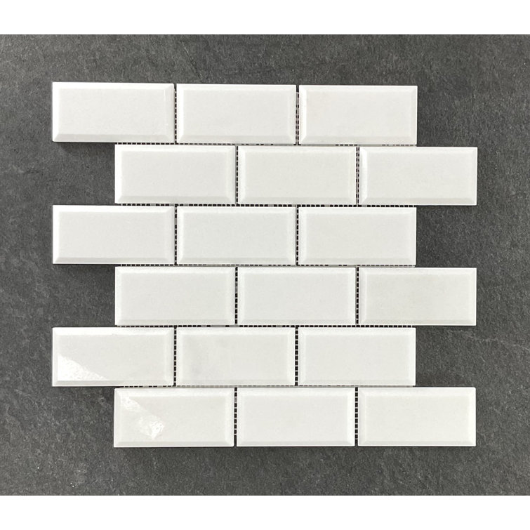 Thassos White Beveled Mosaic Wall Tile Sheet