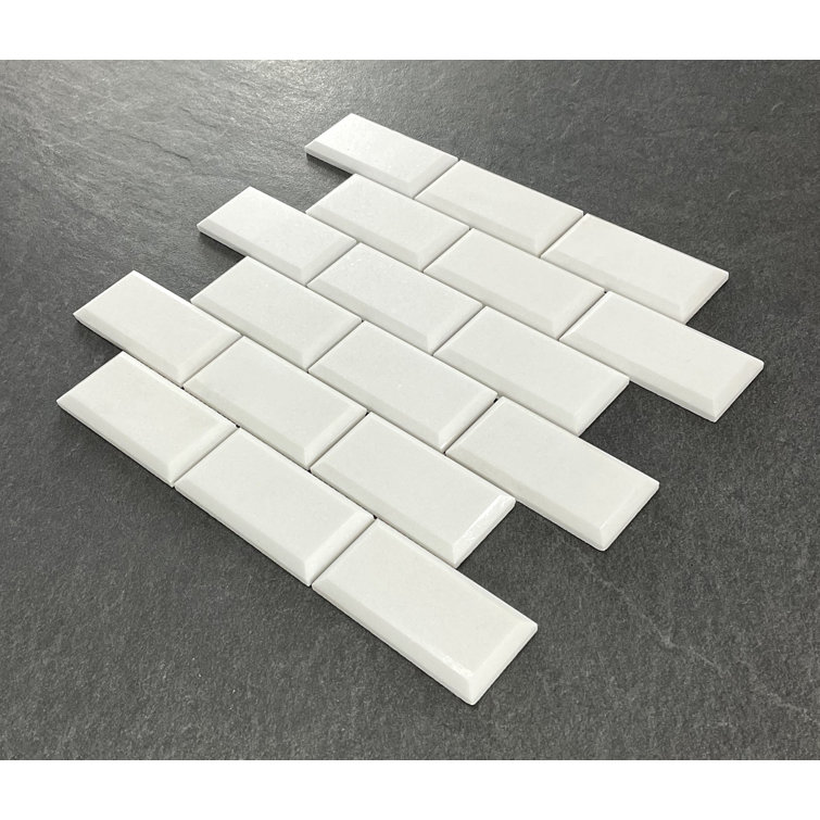 Thassos White Beveled Mosaic Wall Tile Sheet
