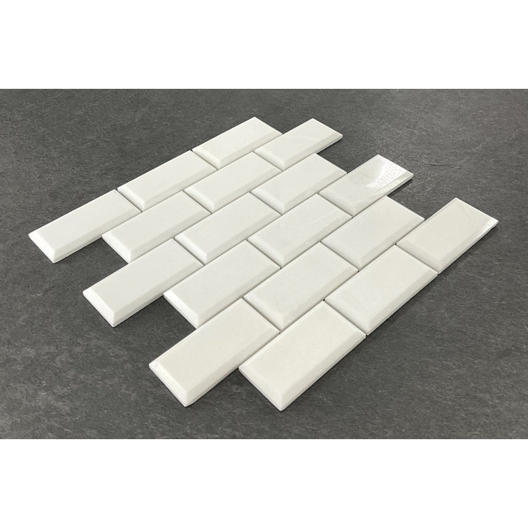 Thassos White Beveled Mosaic Wall Tile Sheet