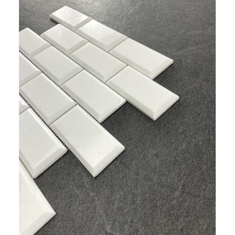 Thassos White Beveled Mosaic Wall Tile Sheet