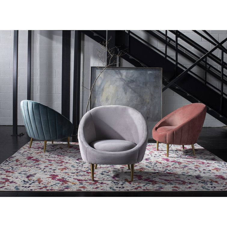 Razia Seafoam Velvet Barrel Arm Chair with Wood Legs