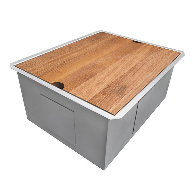 Roma 19" Brushed Stainless Steel Undermount Workstation Sink with Mahogany Cutting Board