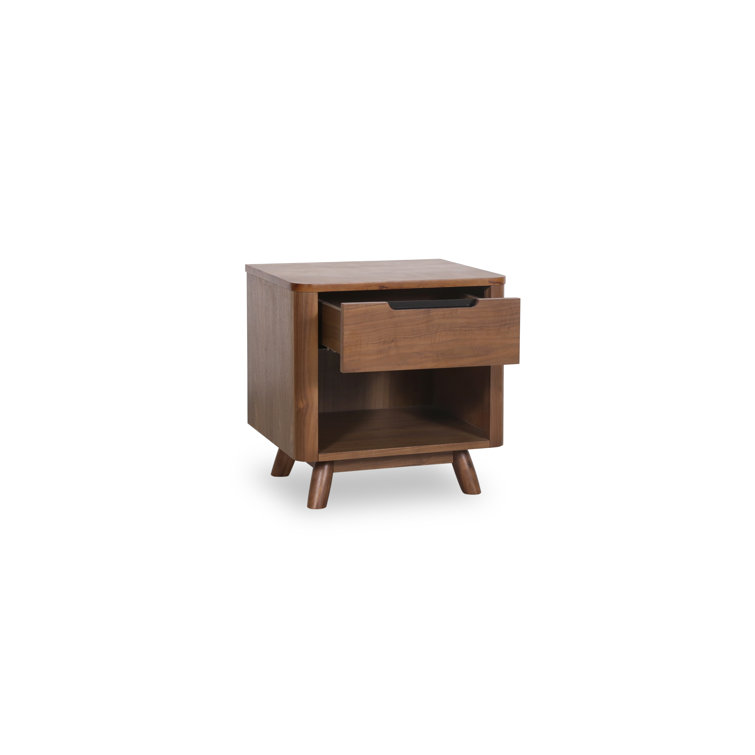 Walnut Mid-Century Modern 1-Drawer Nightstand with Shelf