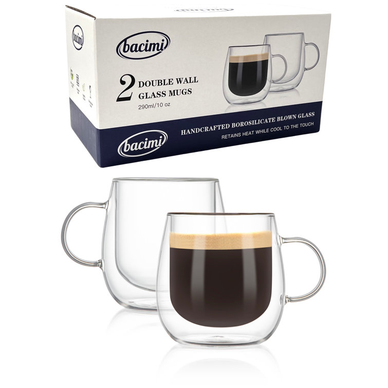 Clear Double Wall Glass Coffee Mugs Set of 2, 10oz