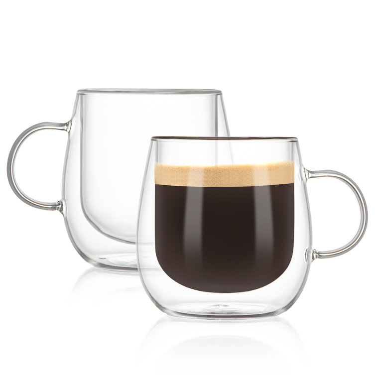 Clear Double Wall Glass Coffee Mugs Set of 2, 10oz