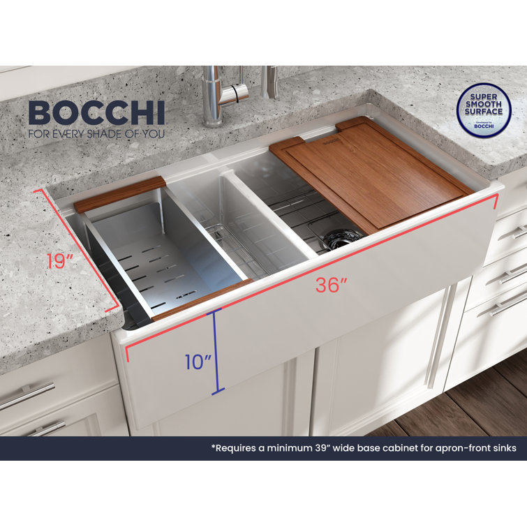 White Fireclay Double Bowl Farmhouse Apron Front Kitchen Sink with Accessories