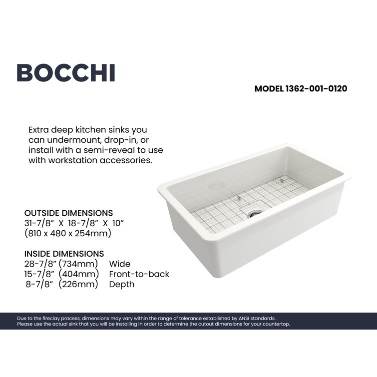 Sotto 32'' White Fireclay Single Bowl Drop-in Kitchen Sink