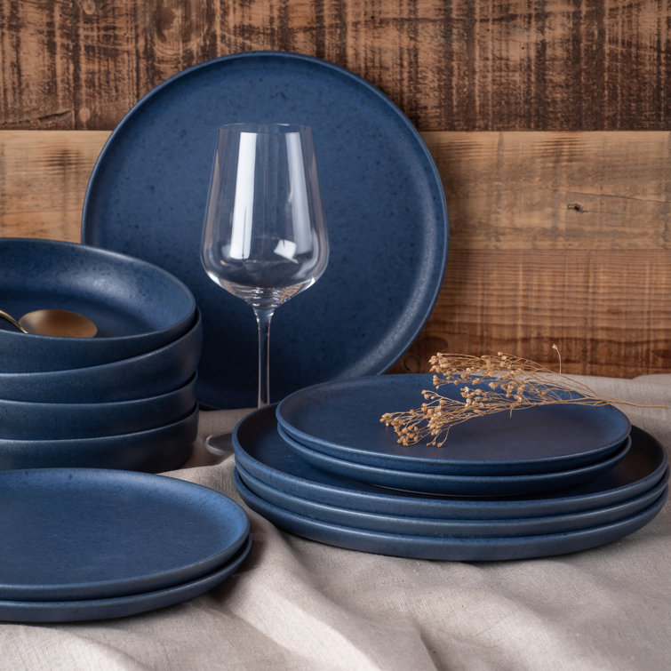 Blue Matte Ceramic 12-Piece Dinnerware Set, Service for 4