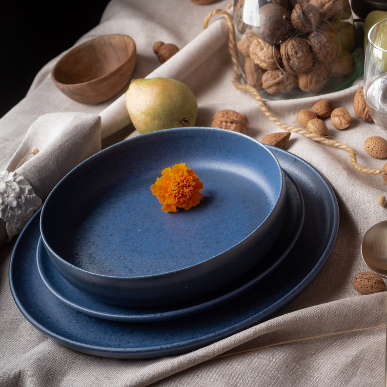 Blue Matte Ceramic 12-Piece Dinnerware Set, Service for 4
