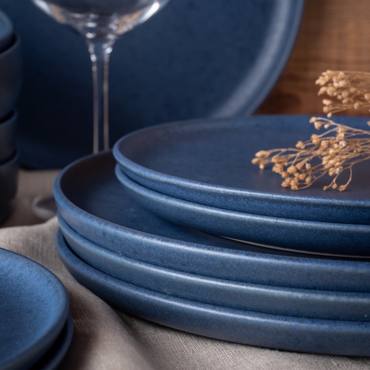 Blue Matte Ceramic 12-Piece Dinnerware Set, Service for 4