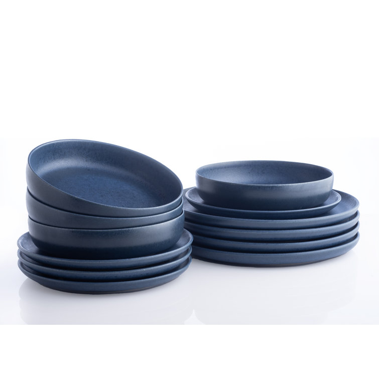 Blue Matte Ceramic 12-Piece Dinnerware Set, Service for 4