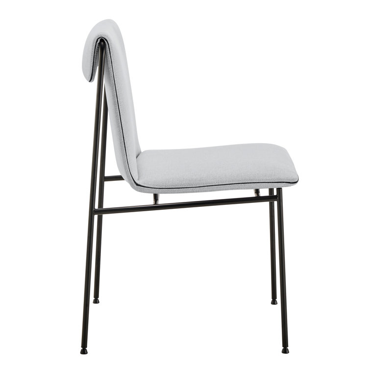Gray Upholstered Metal Frame Side Chair Set with Steel Legs