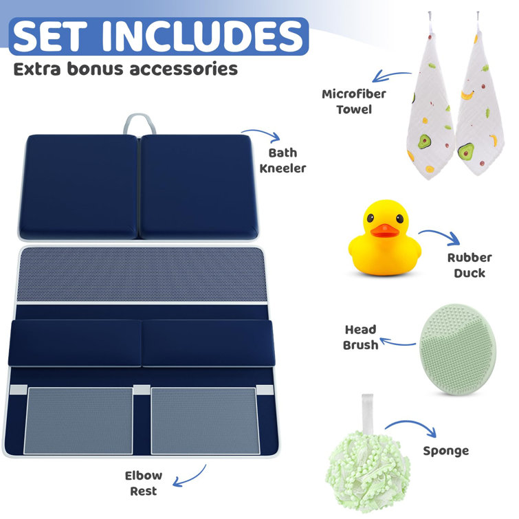 Blue Waterproof Memory Foam Bath Kneeler and Elbow Rest Set