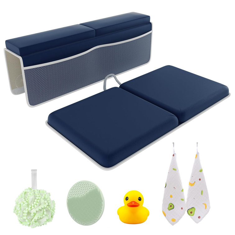 Blue Waterproof Memory Foam Bath Kneeler and Elbow Rest Set