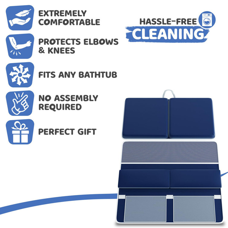 Blue Waterproof Memory Foam Bath Kneeler and Elbow Rest Set