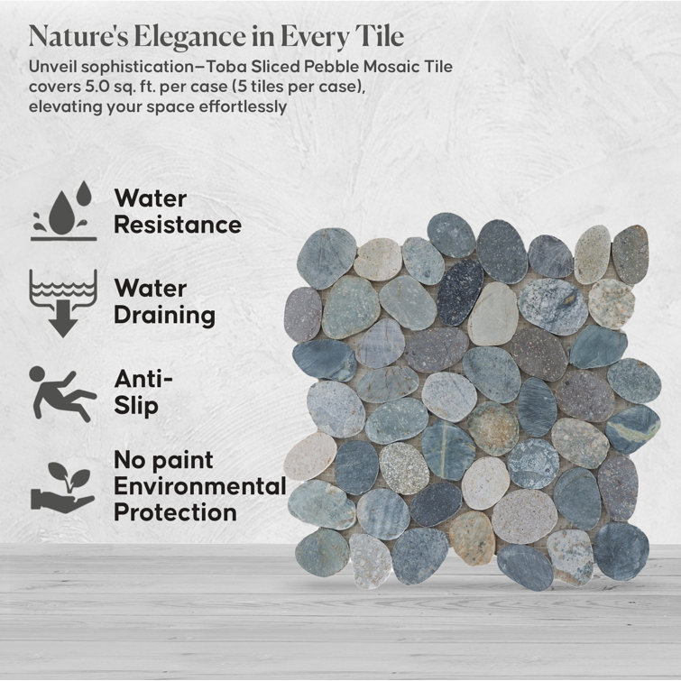 Toba Natural Stone Pebble Mosaic Tile for Indoor and Outdoor Use