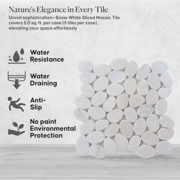Snow White Natural Stone Pebble Mosaic Tile for Bathroom and Outdoor