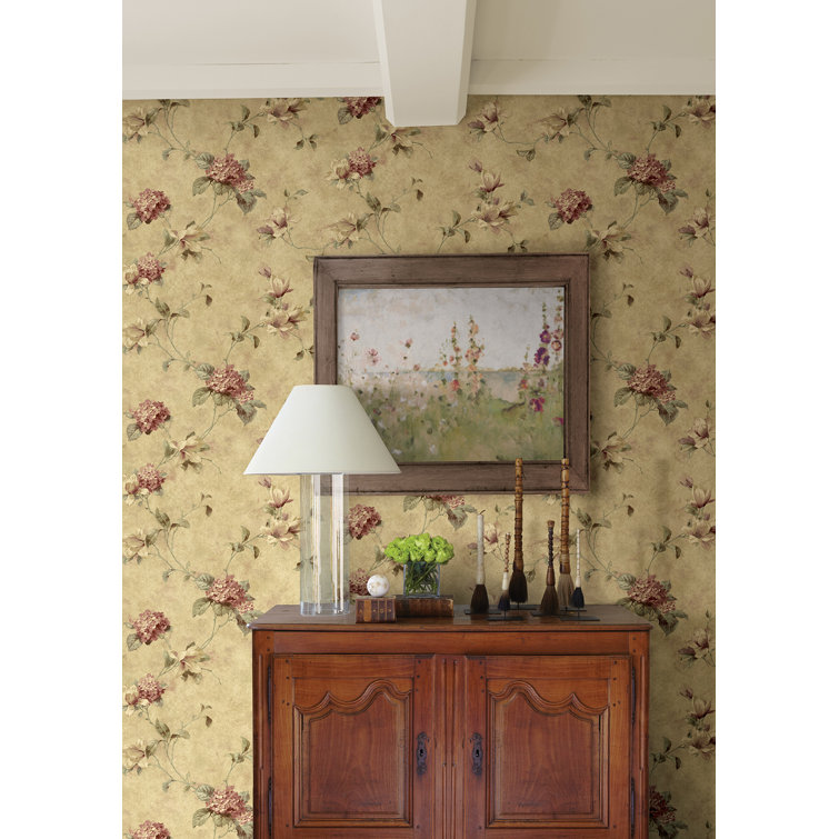 Maroon and Yellow Floral Trail Pre-pasted Wallpaper