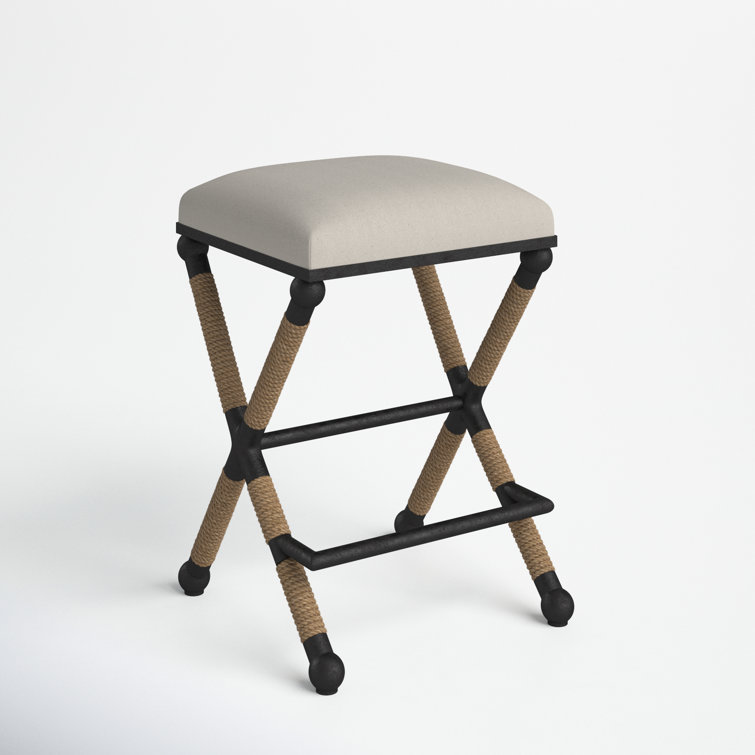 Oatmeal Upholstered Backless Iron Frame Counter Stool