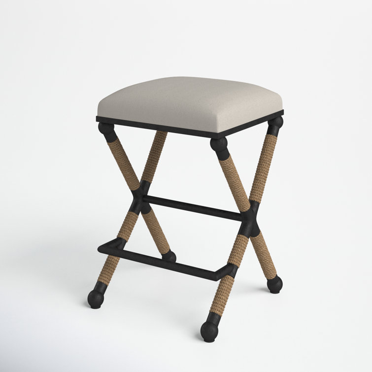 Oatmeal Upholstered Backless Iron Frame Counter Stool