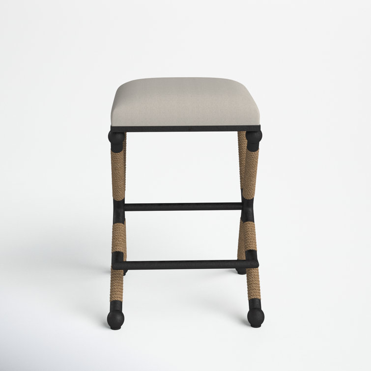 Oatmeal Upholstered Backless Iron Frame Counter Stool