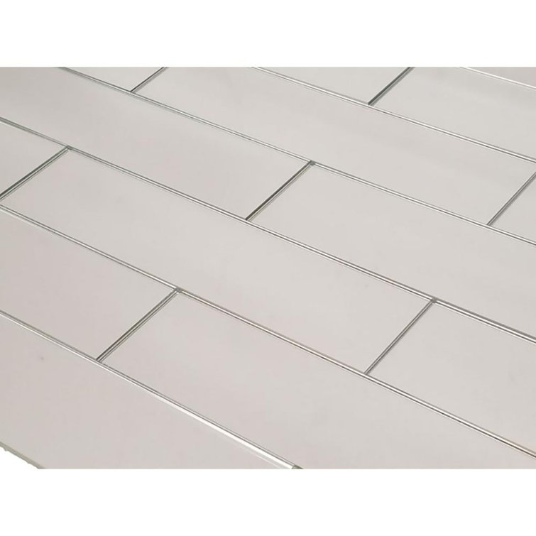 Silver Polished Glass Subway Peel and Stick Wall Tile