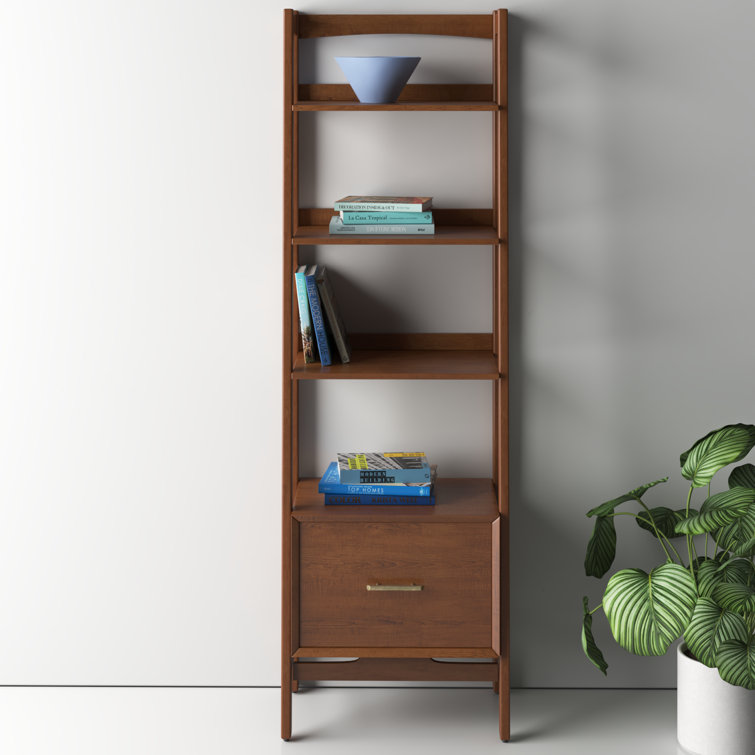 Landon Mid-Century Mahogany Narrow Etagere Bookcase