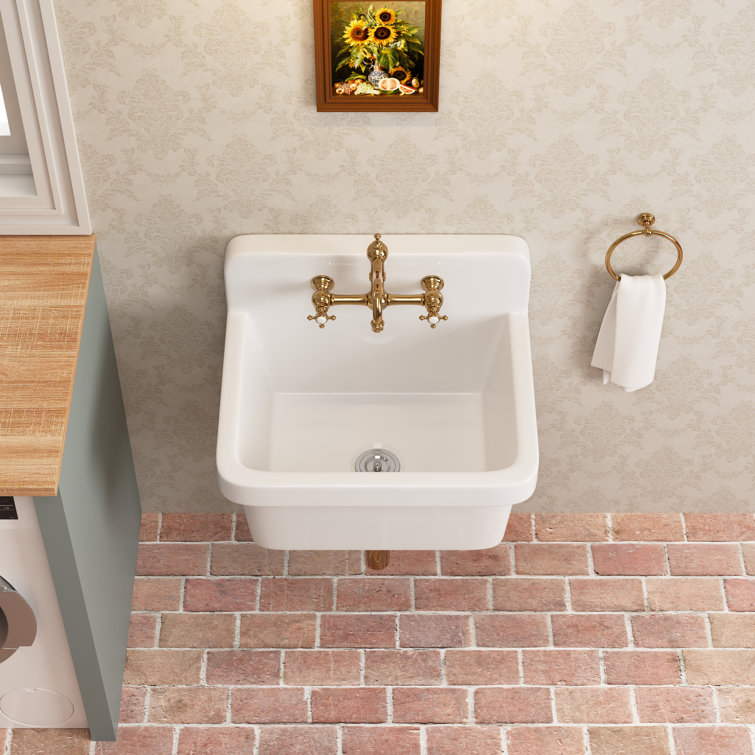 24" White Fireclay Farmhouse Wall Mount Utility Sink