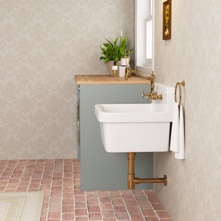24" White Fireclay Farmhouse Wall Mount Utility Sink